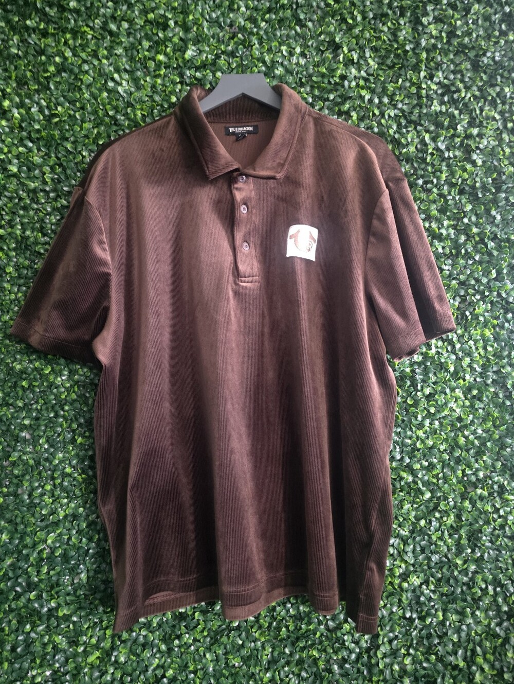 True Religion Men's Brown Corduroy Polo with Chest Patch Size XL